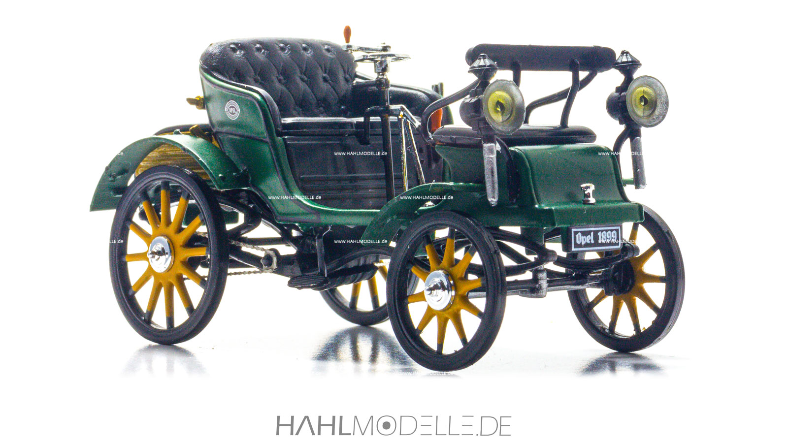 Opel Patentmotorwagen „System Lutzmann“, Zweisitzer Vis-à-vis (mit zwei Notsitzen), grün, Ixo, hahlmodelle.de