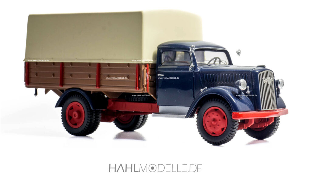 Opel Blitz 3 to Lastkraftwagen, Pritschenwagen, blau, Schuco, hahlmodelle.de