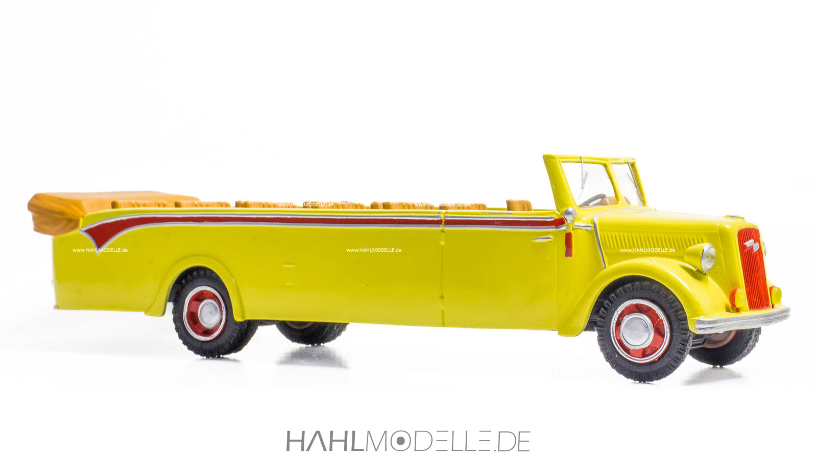 Opel Blitz 3 to Typ 3,6-47 NR, Cabrio-Bus (Kässbohrer), gelb-rot, Vector Models, hahlmodelle.de