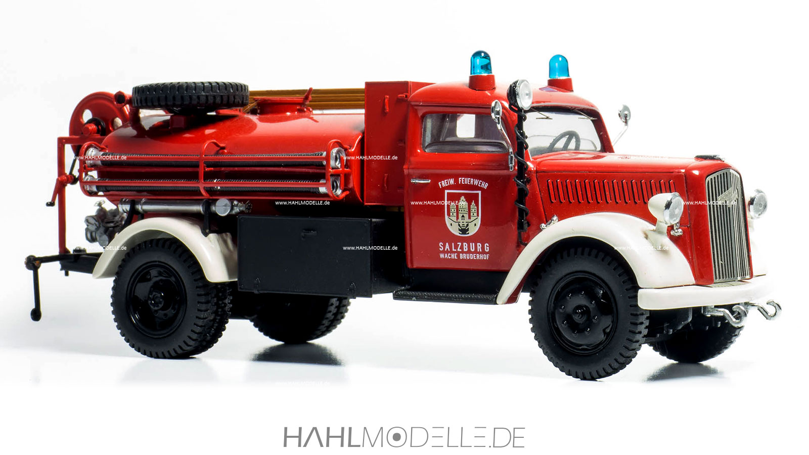 Opel Blitz 3 to Lastkraftwagen, Tankwagen Feuerwehr, rot, Schuco, hahlmodelle.de