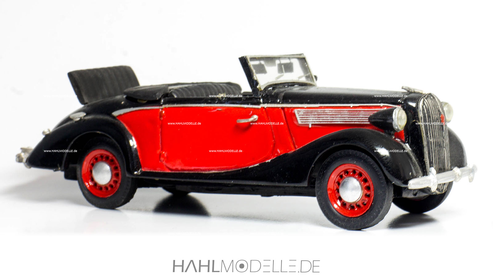 Opel Super 6 Cabriolet (Gläser), rot-schwarz, LOMO AVM, hahlmodelle.de