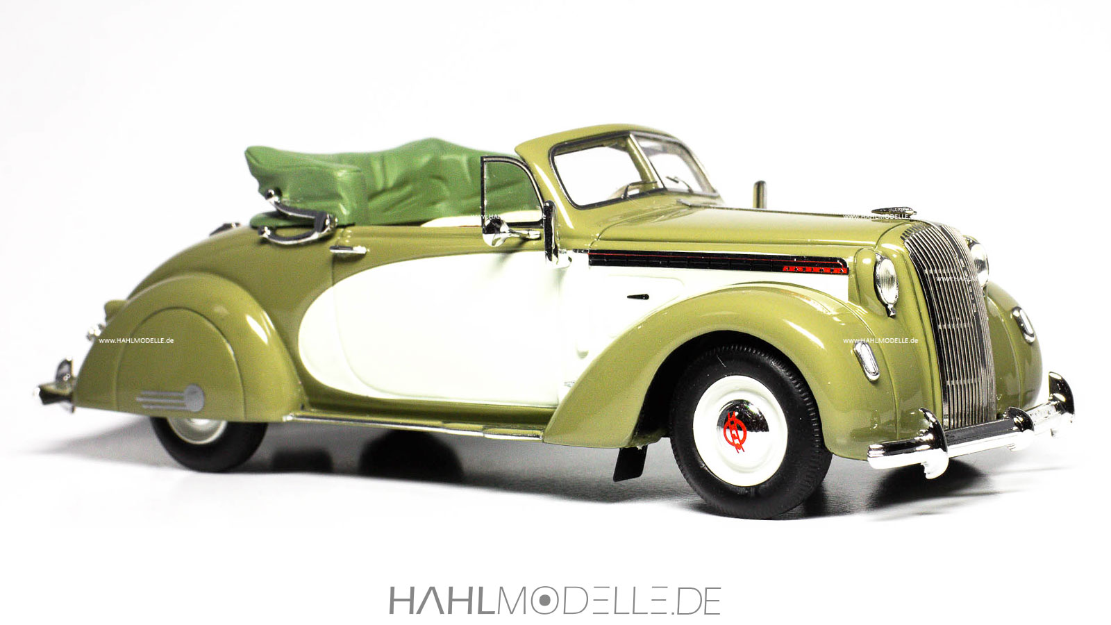 Opel Admiral 1937 Cabriolet (Hebmüller), grün-beige, Neo Scale Models, hahlmodelle.de