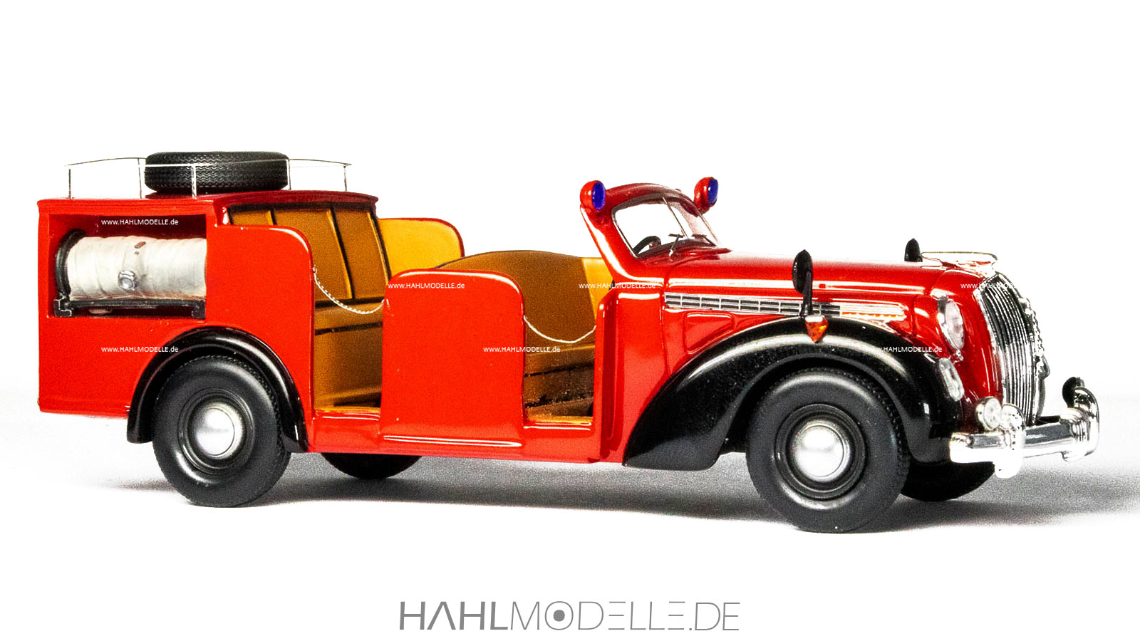 Opel Admiral 1937 Sonderkarosserie, Mannschaftstransporter Feuerwehr Hofheim, rot-schwarz, AutoCult, hahlmodelle.de