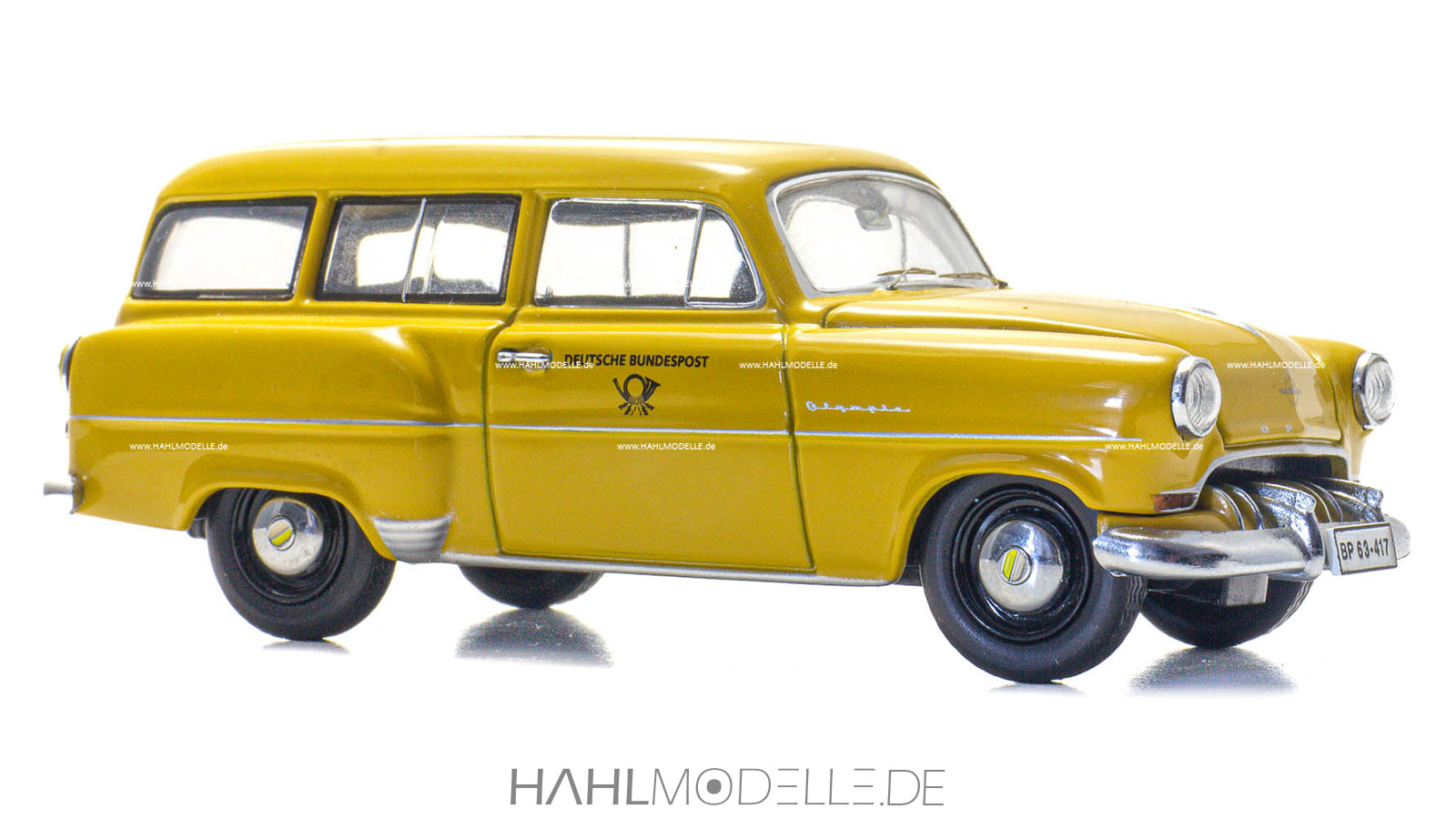 Opel Olympia Rekord 1953, CarAVan, Kombi, Post, gelb, Schuco, hahlmodelle.de