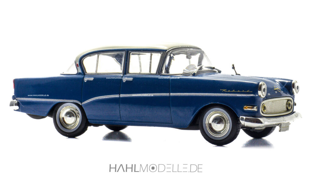 Opel Olympia Rekord P1, Limousine, viertürig, blau/weiß, Ixo, hahlmodelle.de