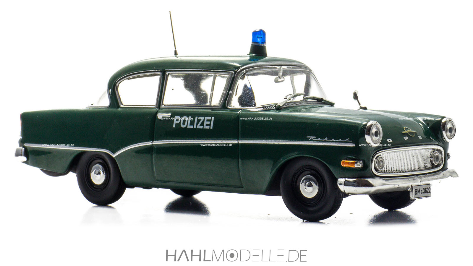 Opel Olympia Rekord P1, Limousine, Polizei, grün, Ixo, hahlmodelle.de