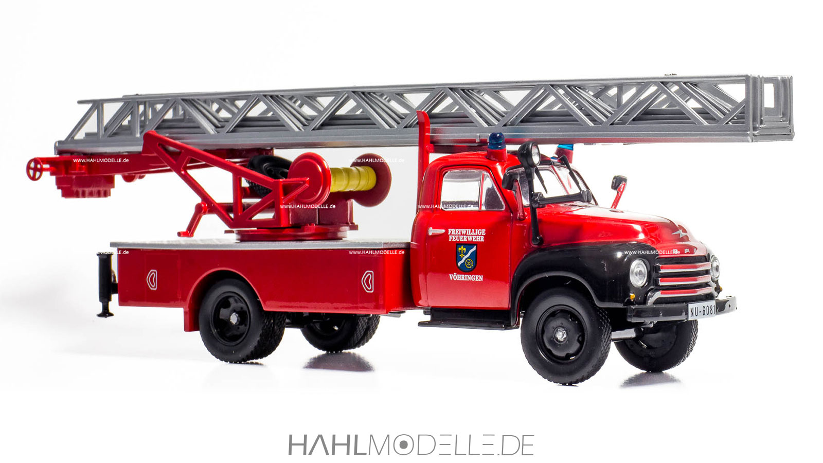 Opel Blitz 1,75 to, Hubrettung Drehleiter, Feuerwehr, rot, Ixo, hahlmodelle.de