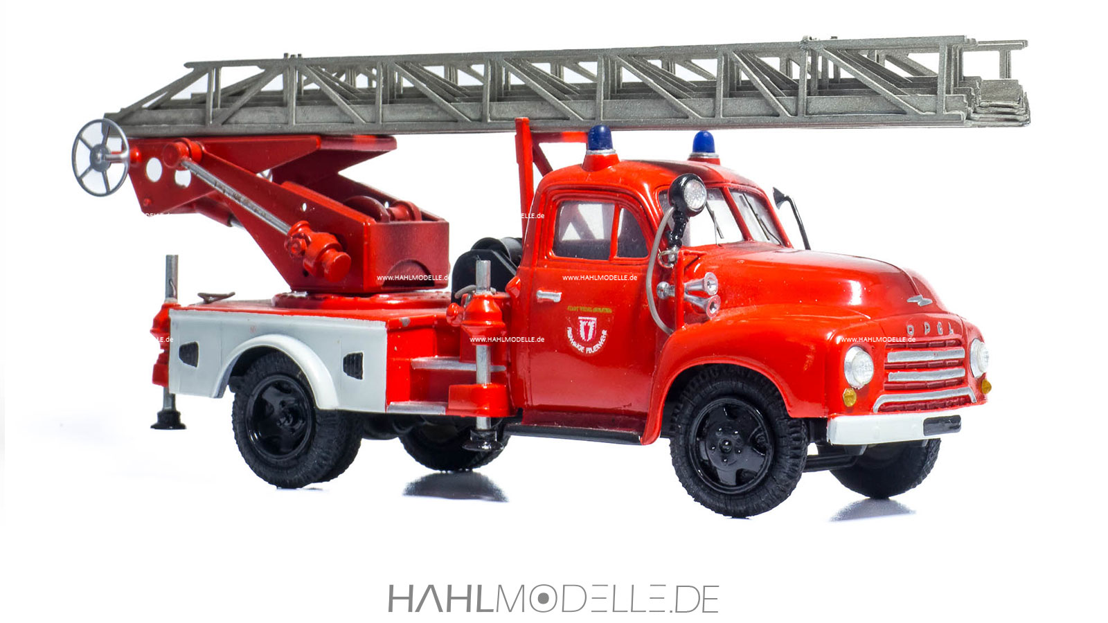 Opel Blitz 1,75 to, Hubrettung Drehleiter, Feuerwehr, rot, Vector Models, hahlmodelle.de