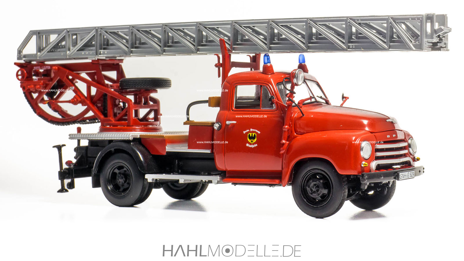 Opel Blitz 1,75 to, Hubrettung Drehleiter, Feuerwehr, rot, Minichamps, hahlmodelle.de