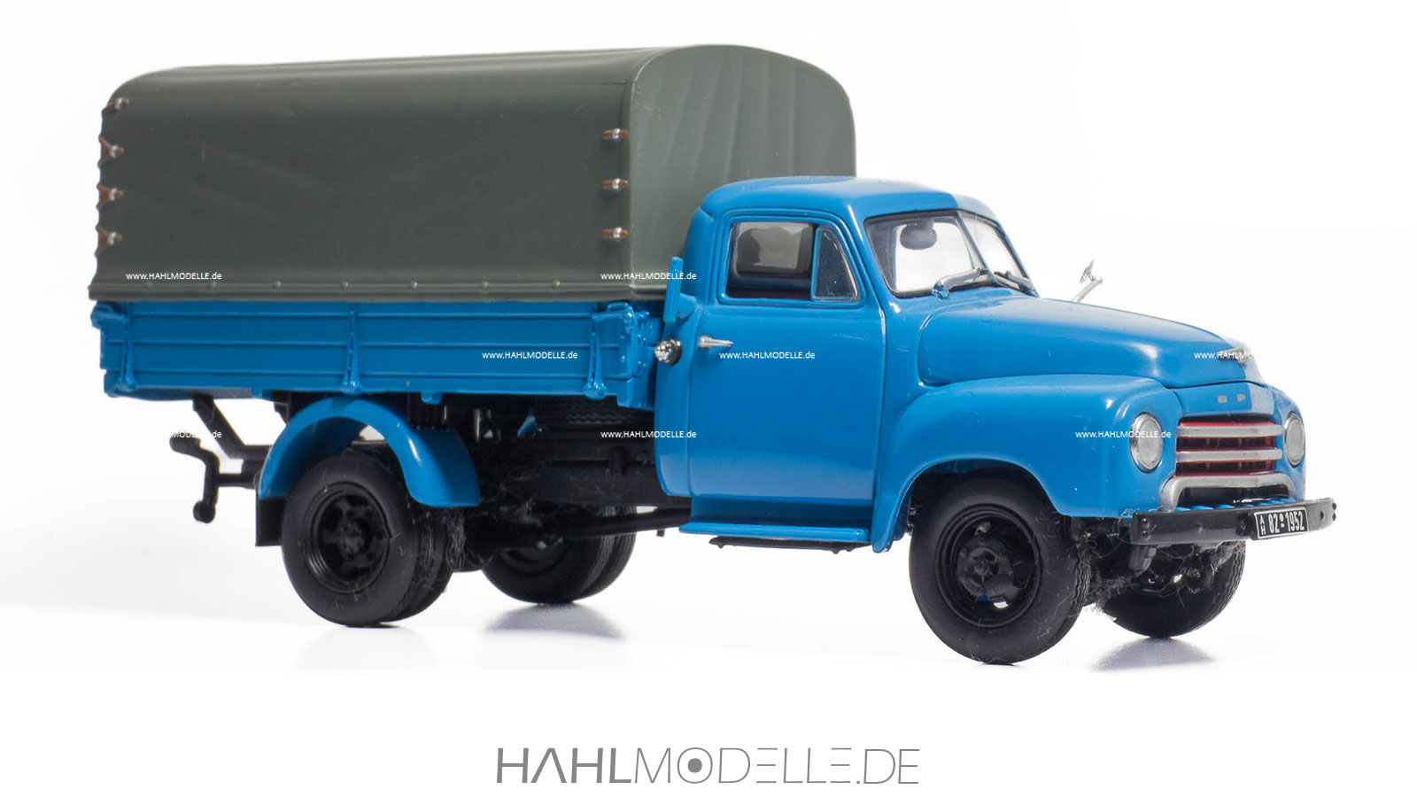 Opel Blitz 1,75 to, Pritsche/Plane, blau-grau Minichamps, hahlmodelle.de