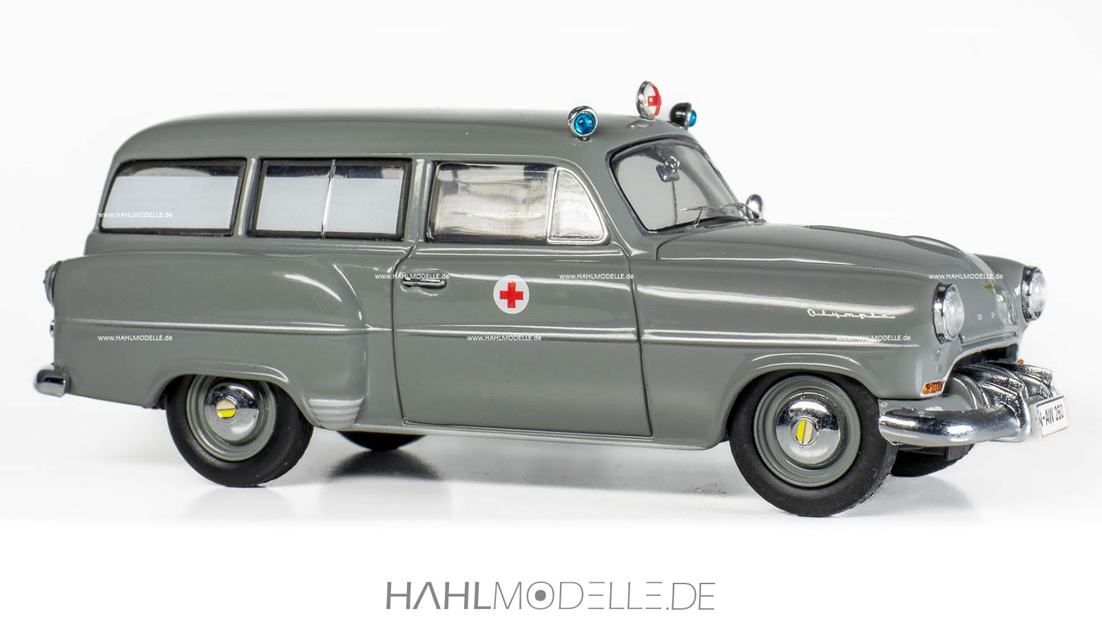 Opel Olympia Rekord 1953, CarAVan, Kombi, Krankenwagen, grau, Schuco, hahlmodelle.de