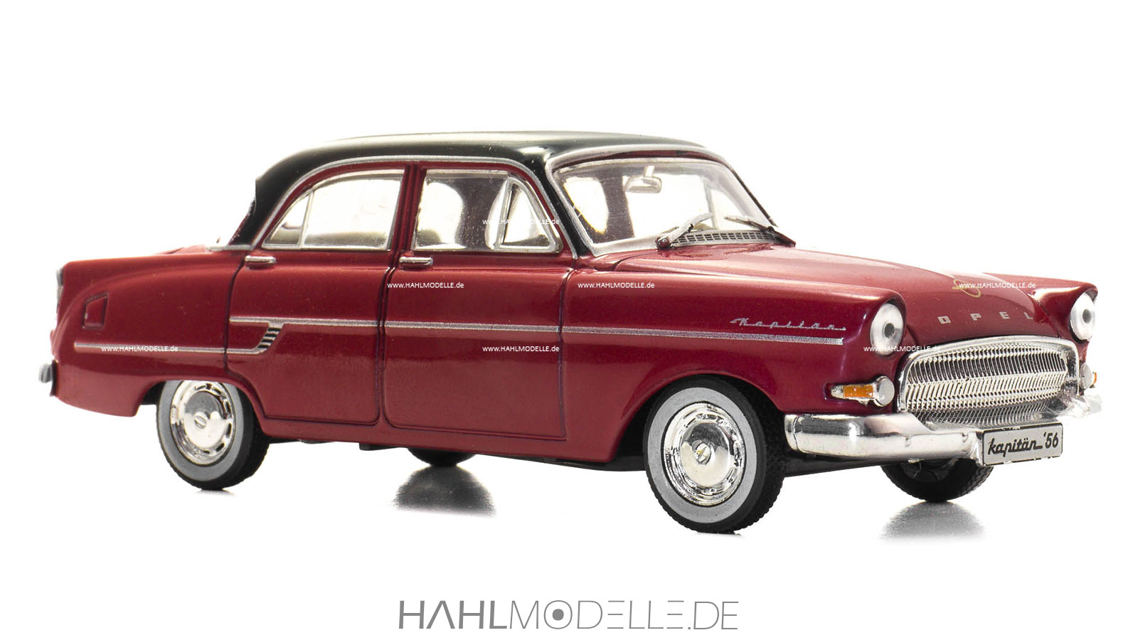 Opel Kapitän '56, Limousine, rot/schwarz, Ixo, hahlmodelle.de