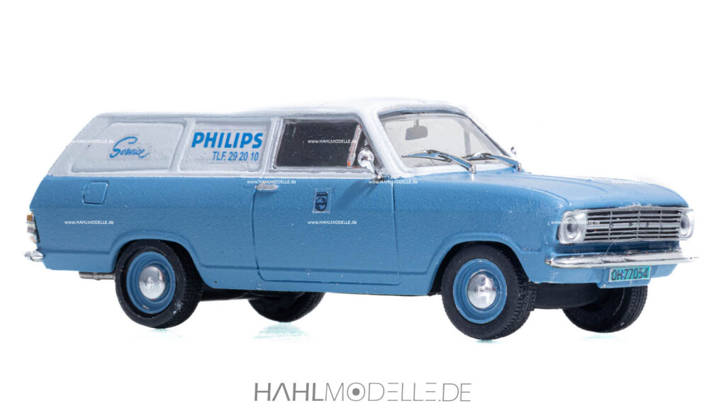 Opel Kadett B, Lieferwagen, blau/weiß, Code-3 (Basis Ixo), hahlmodelle.de