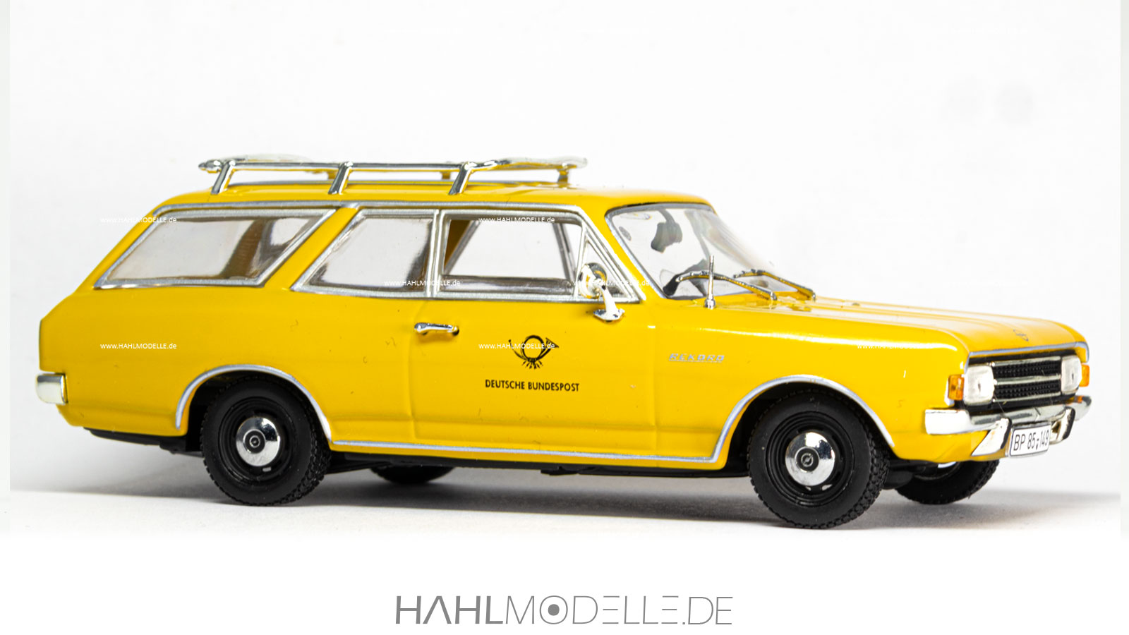 Opel Rekord C Caravan, Kombi, Post, gelb, Minichamps, hahlmodelle.de