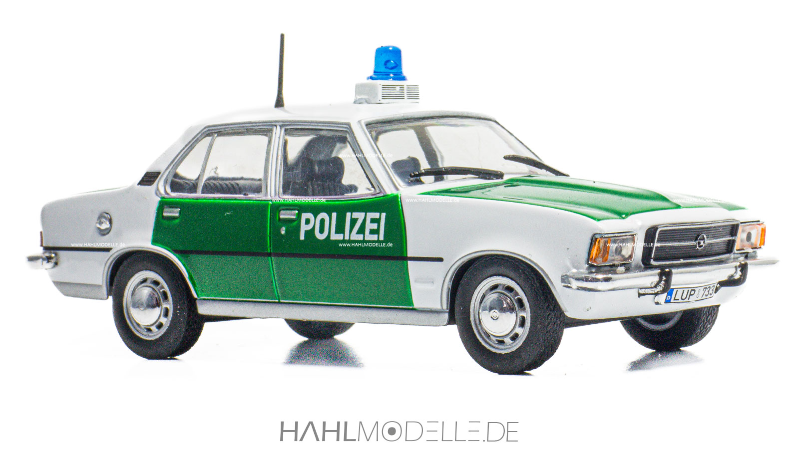 Opel Rekord D, Limousine, Polizei, weiß/grün, Ixo, hahlmodelle.de