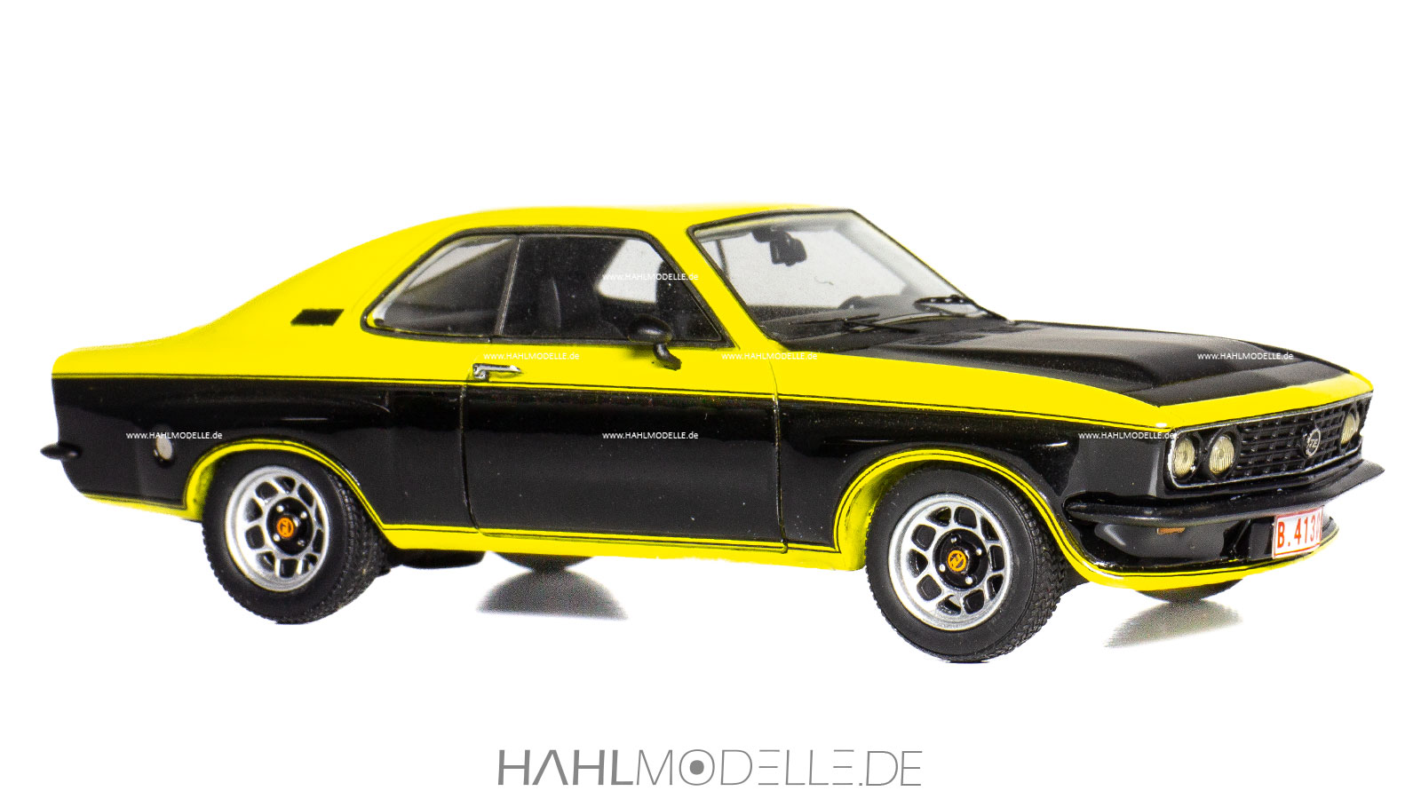 Opel Manta A TE 2800, Coupé, gelb/schwarz, Neo Scale Models, hahlmodelle.de