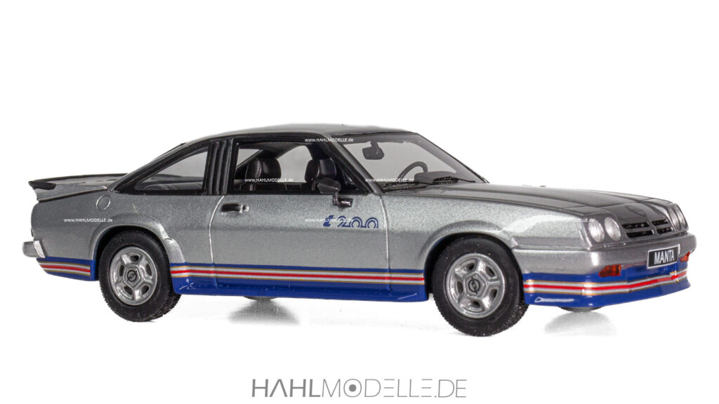 Opel Manta B i200, Irmscher, Coupé, silber/blau, Neo Scale Models, hahlmodelle.de