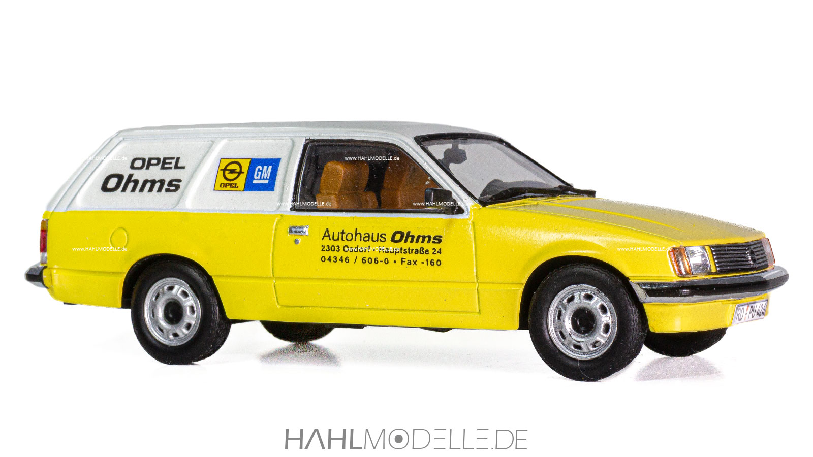 Opel Lieferwagen Rekord E '77, Kastenwagen, gelb/weiß, Code-3 (Basis: Ixo), hahlmodelle.de