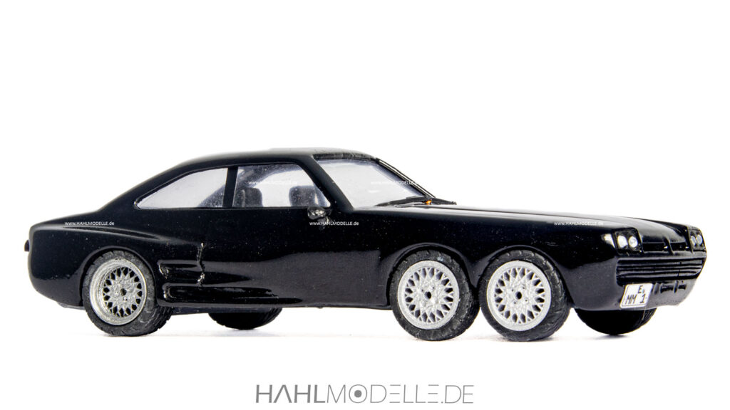 Opel Manta B, Dreiachser, Filmwagen aus "Manta - Der Film", Coupé, schwarz, Jürgen Spillner Modellbau, hahlmodelle.de