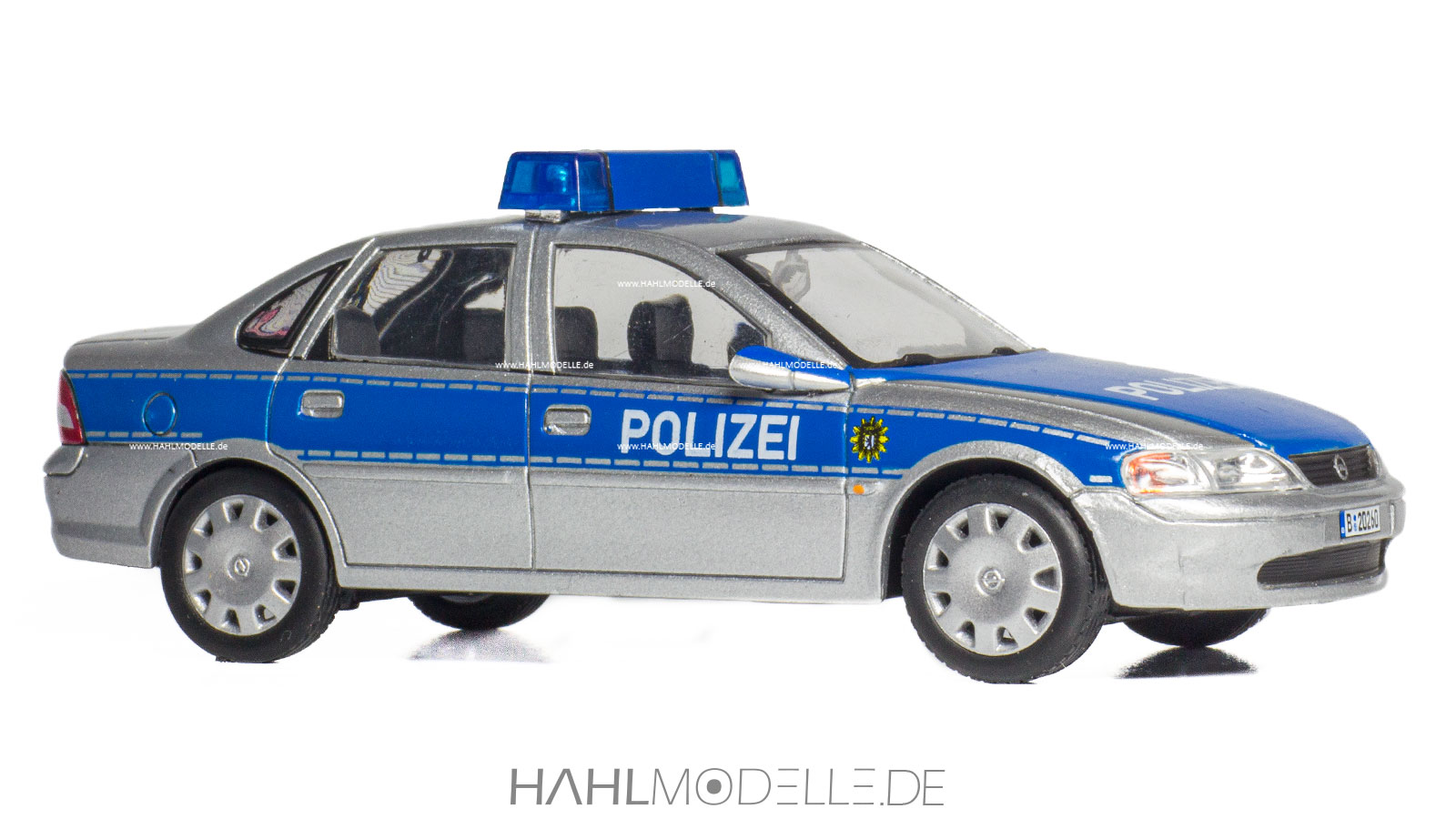 Opel Vectra B, Polizei, Stufenheck-Limousine, silber-blau, Ixo, hahlmodelle.de