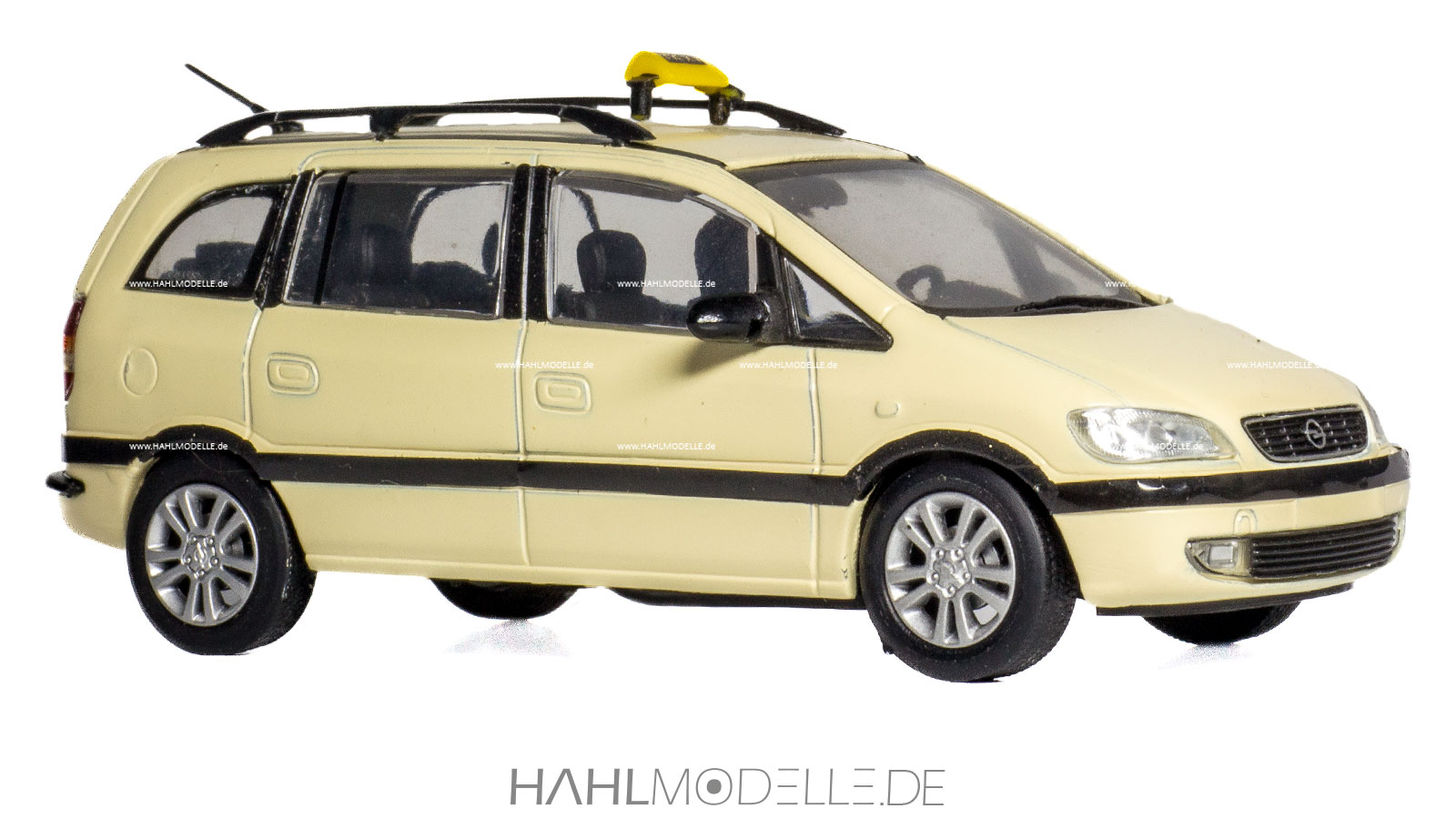 Opel Zafira A, Van, Taxi, elfenbein, Code-3 (Basis: Minichamps), hahlmodelle.de