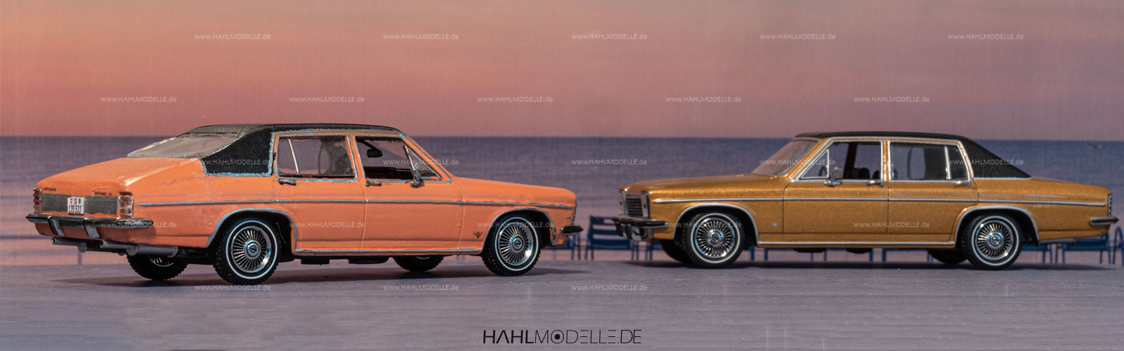 Opel Diplomat B (Vogt), Schrägheck-Limousine, orange/schwarz, Code-3 (Basis: Minichamps), hahlmodelle.de