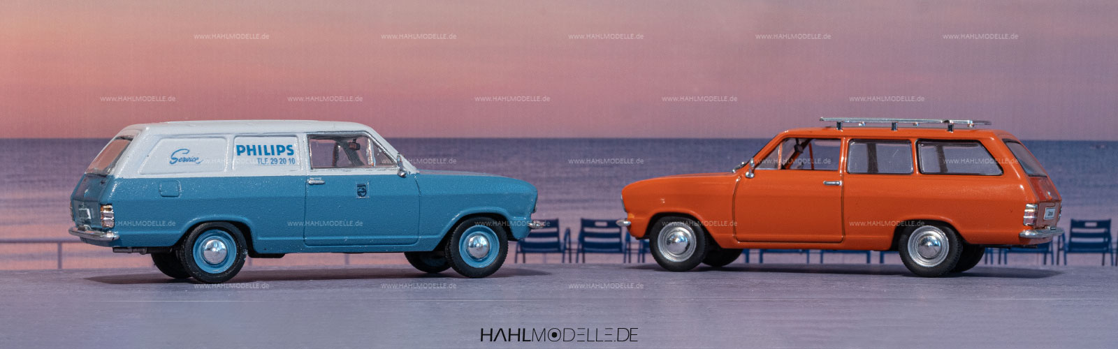 Opel Kadett B Lieferwagen, Kastenwagen, blau/weiß, Code-3 (Basis: Ixo), hahlmodelle.de