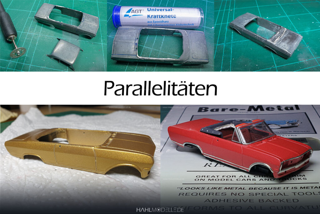 2 x Opel Rekord B, Cabriolet (Deutsch), gold und rot, Code-3 (Basis: Ixo), hahlmodelle.de