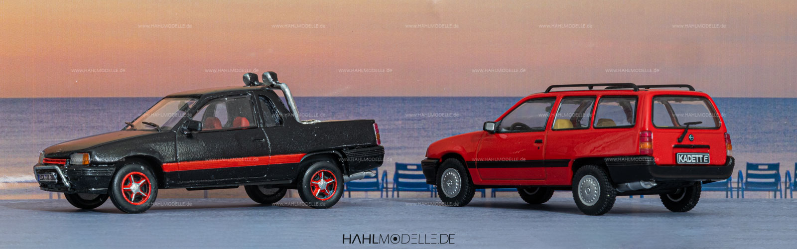 Opel Kadett E, PickUp, schwarz/rot, Code-3 (Basis: Ixo), hahlmodelle.de