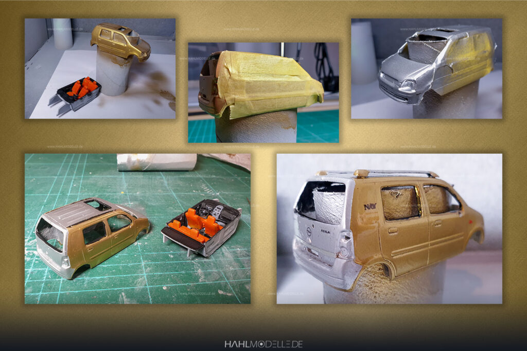 Opel Agila A „NjOY“, MicroVan, silber/gold, Code-3 (Basis: Minichamps), hahlmodelle.de