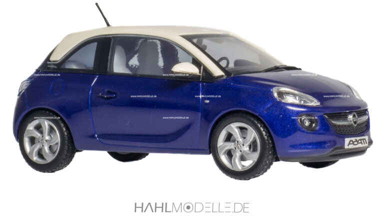 Opel Adam, Kleinstwagen, blau/weiß, iScale, hahlmodelle.de