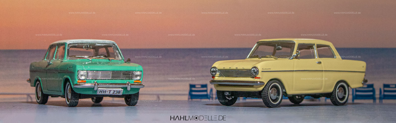 Opel Kadett A LS, Limousine, grün/weiß, Code-3 (Basis: Minichamps/Ixo), hahlmodelle.de