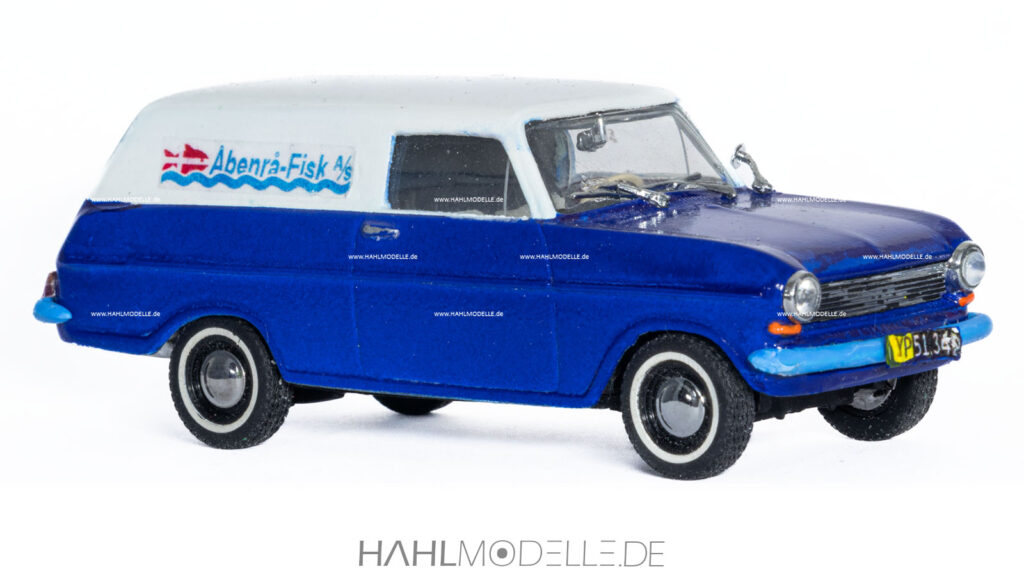 Opel Kadett A, Lieferwagen, blau/weiß, Code-3 (Basis: Minichamps), hahlmodelle.de