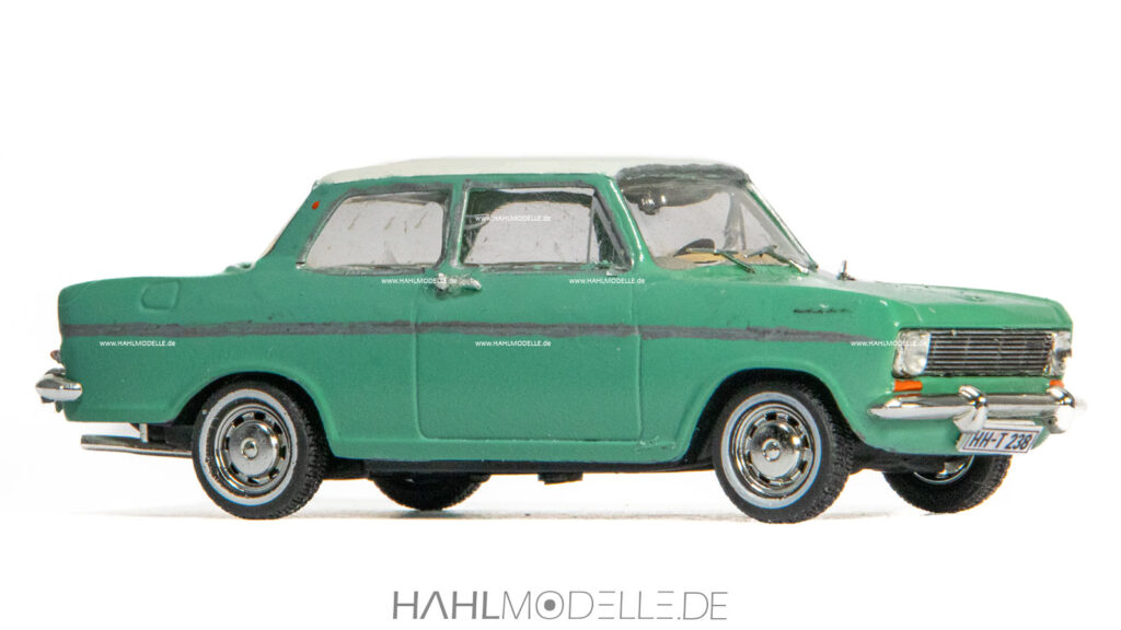 Opel Kadett A LS, Limousine, grün/weiß, Code-3 (Basis: Minichamps/Ixo), hahlmodelle.de