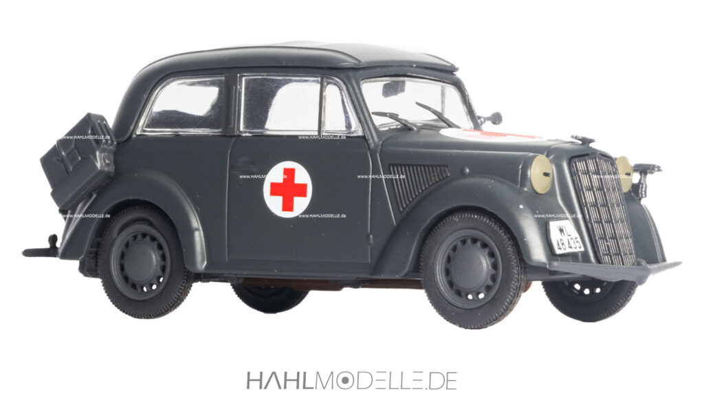 Opel Olympia 1935, Luftwaffen-Sanitätswagen, Cabrio-Limousine (geschlossen), grau, Ixo, hahlmodelle.de