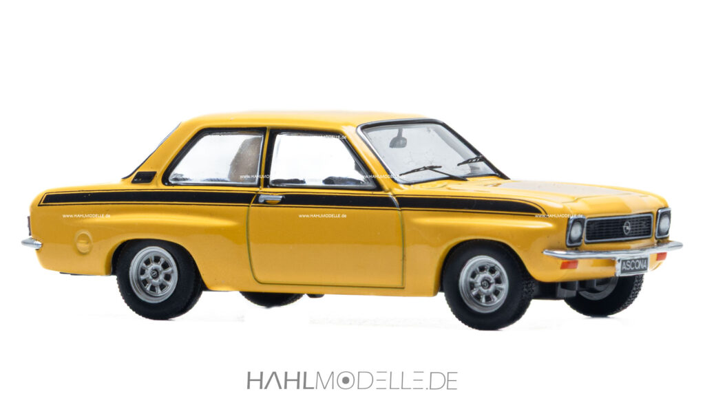 Opel Ascona A „Tuning“, Limousine, gelb, Ixo, hahlmodelle.de