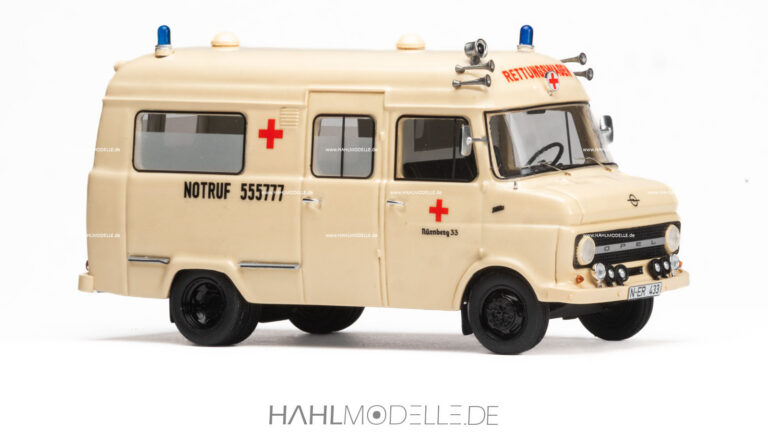 Opel Blitz 2,1 to, Rettungswagen DRK Nürnberg, elfenbein, Matrix Scalemodels , hahlmodelle.de